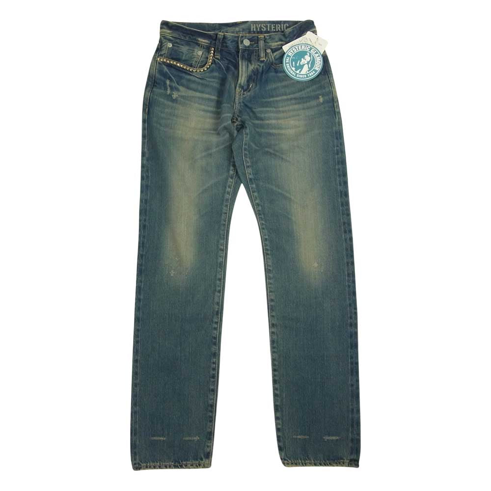 HYSTERIC GLAMOUR ヒステリックグラマー 02193AP13 スタッズ デニム  SP加工 スリム ストレート ジーンズ インディゴブルー系 28【新古品】【未使用】【中古】