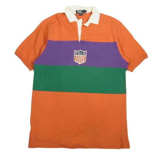 POLO RALPH LAUREN ポロ・ラルフローレン ヴィンテージ USA製 90s 半袖 ラガー シャツ ラグビー シャツ マルチカラー系 L【中古】