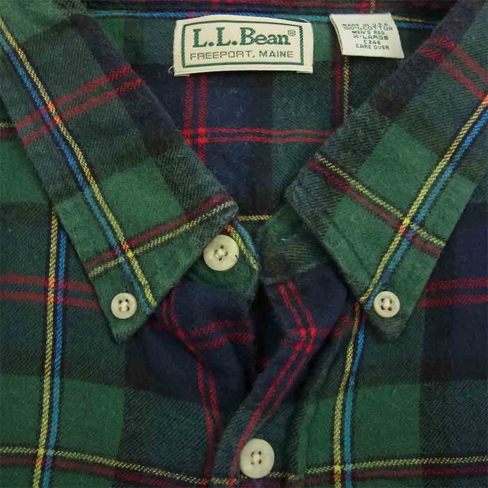L.L.Bean エルエルビーン ヴィンテージ 80s 90s USA製 ネルシャツ B.D 長袖 チェックシャツ グリーン系 XL【中古】