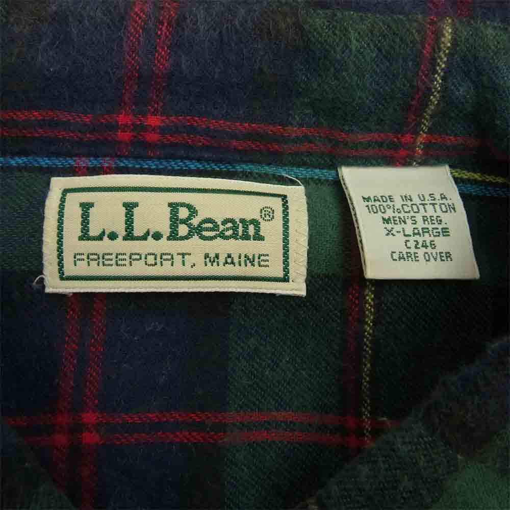L.L.Bean エルエルビーン ヴィンテージ 80s 90s USA製 ネルシャツ B.D 長袖 チェックシャツ グリーン系 XL【中古】