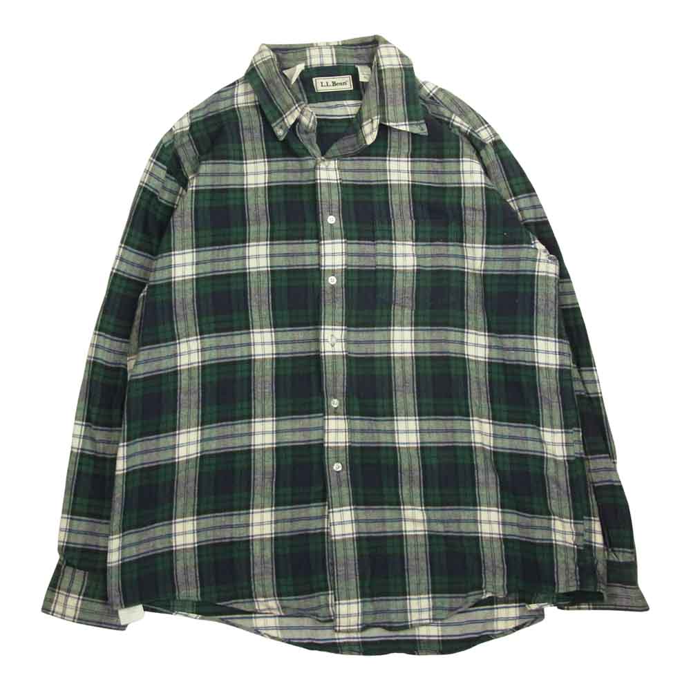 L.L.Bean エルエルビーン ヴィンテージ 80s 90s ネルシャツ B.D 長袖 チェックシャツ グリーン系 XL【中古】