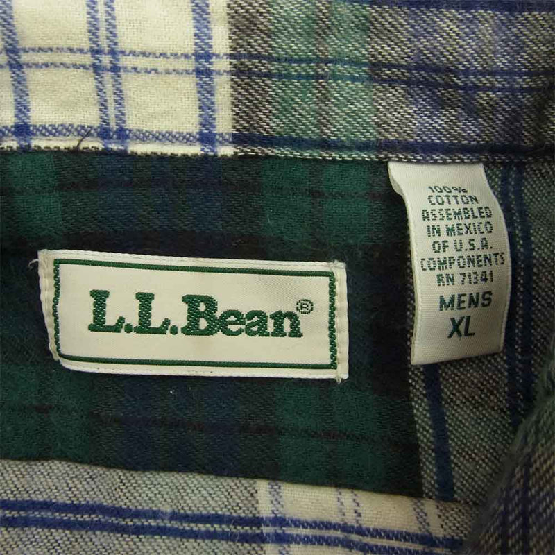 L.L.Bean エルエルビーン ヴィンテージ 80s 90s ネルシャツ B.D 長袖 チェックシャツ グリーン系 XL【中古】