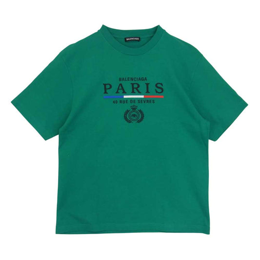 BALENCIAGA バレンシアガ 20SS 594579 PARIS ロゴ 刺繍 Tシャツ 半袖 グリーン系 XS【中古】