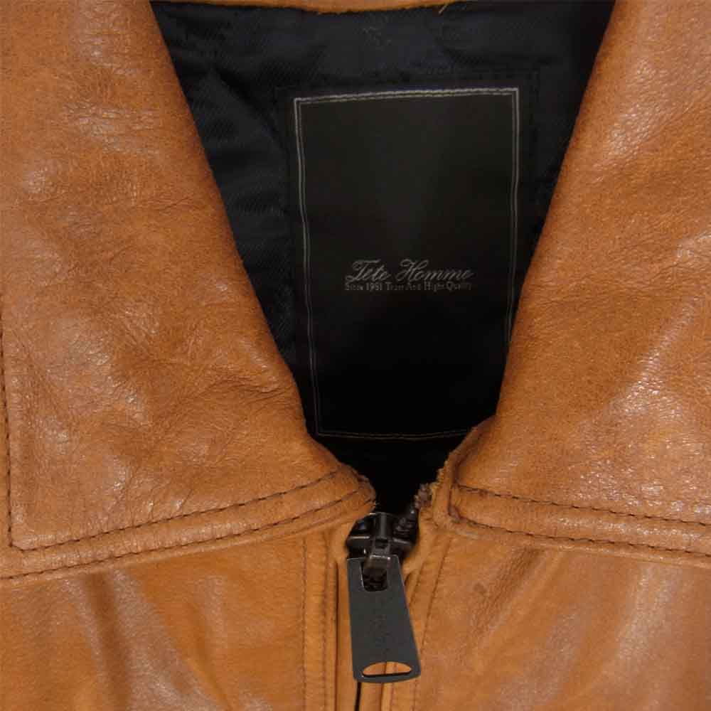 TETE HOMME テットオム 1141906-1 カウレザー ジップ シングル ジャケット 中綿 ブルゾン ブラウン系 5【中古】