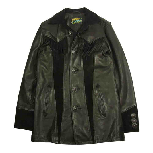 フォーリング ラファエル コンチョボタン スエード レザー 切替 フリンジ レザー ジャケット ブラック系 40【中古】