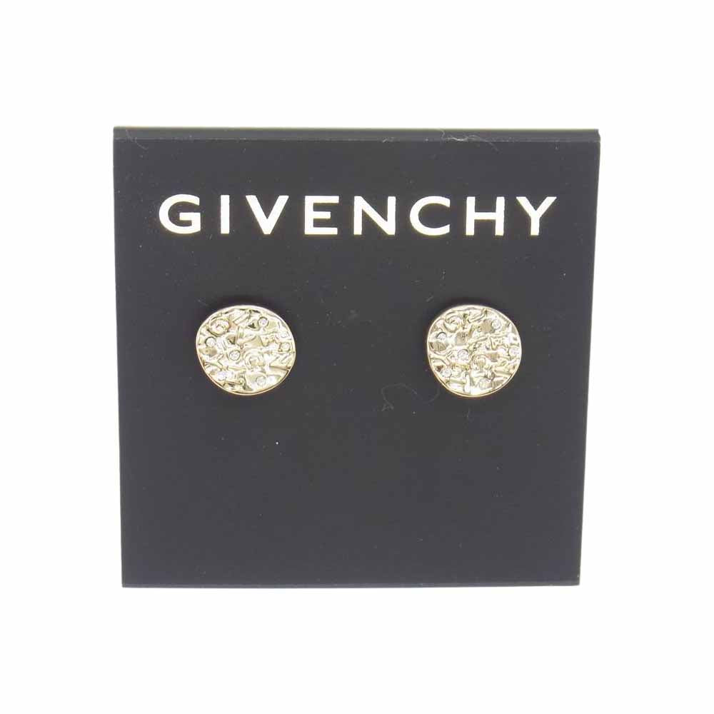 GIVENCHY ジバンシィ Pave Logo Coin Stud Earrings パヴェ ロゴ コイン スタッズ ピアス ゴールド系【美品】【中古】