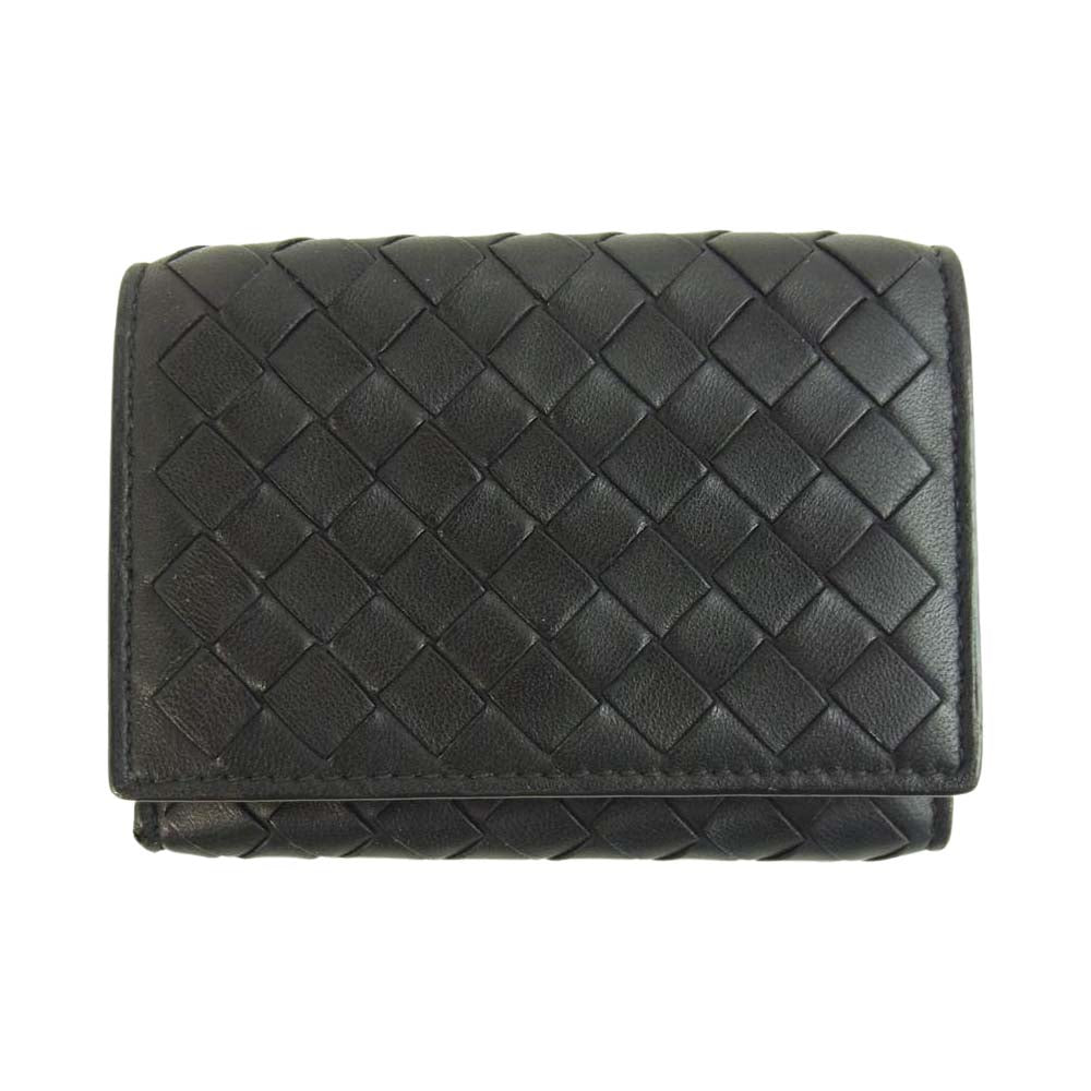 BOTTEGAVENETA ボッテガヴェネタ 550306 イントレチャート 三つ折り コンパクト レザー ウォレット ブラック系【中古】