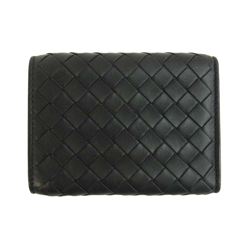 BOTTEGAVENETA ボッテガヴェネタ 550306 イントレチャート 三つ折り コンパクト レザー ウォレット ブラック系【中古】