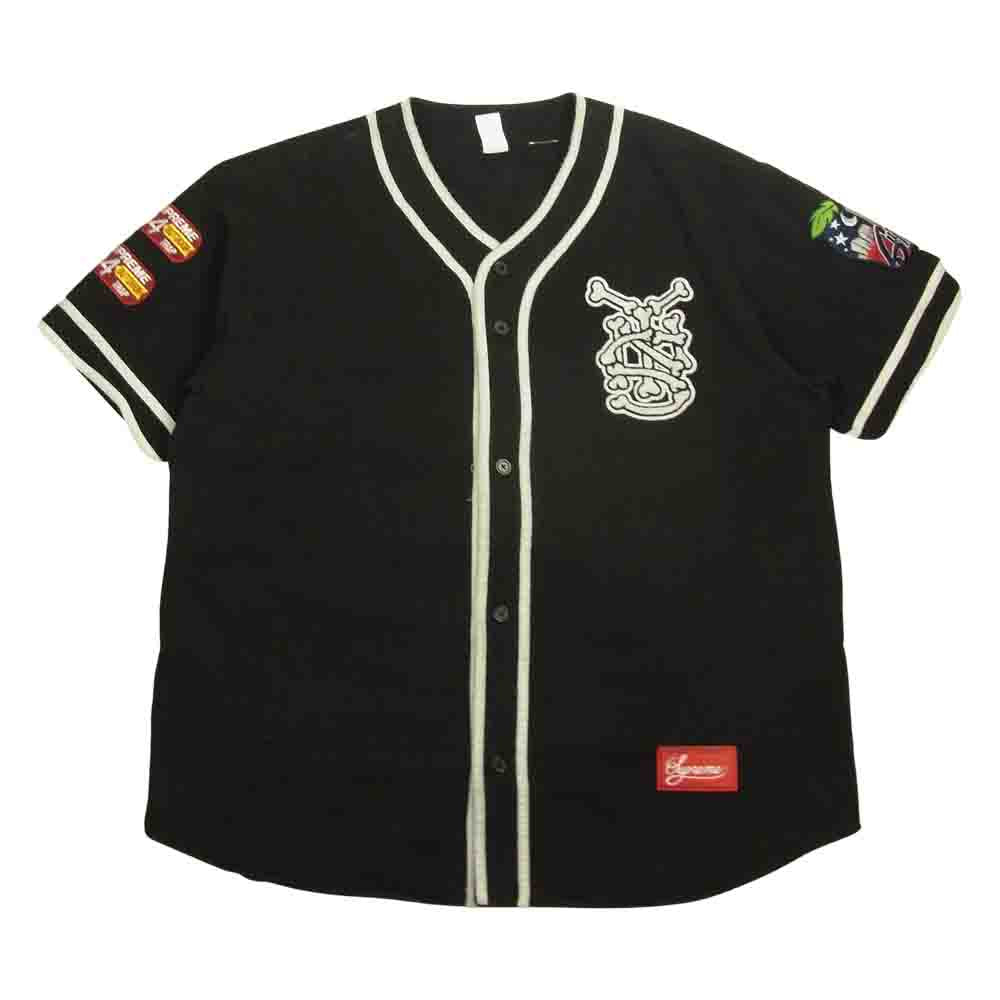 Supreme シュプリーム 21SS Patches Denim Baseball Jersey パッチ デニム ベースボールシャツ ブラック系 XL【中古】