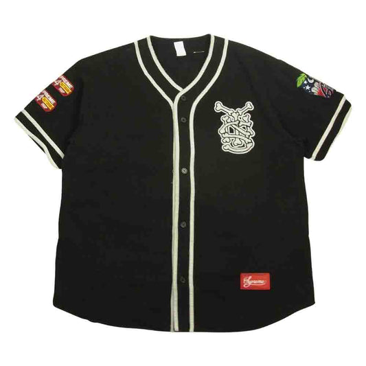 Supreme シュプリーム 21SS Patches Denim Baseball Jersey パッチ デニム ベースボールシャツ ブラック系 XL【中古】