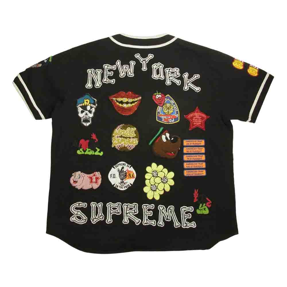 Supreme シュプリーム 21SS Patches Denim Baseball Jersey パッチ デニム ベースボールシャツ ブラック系 XL【中古】