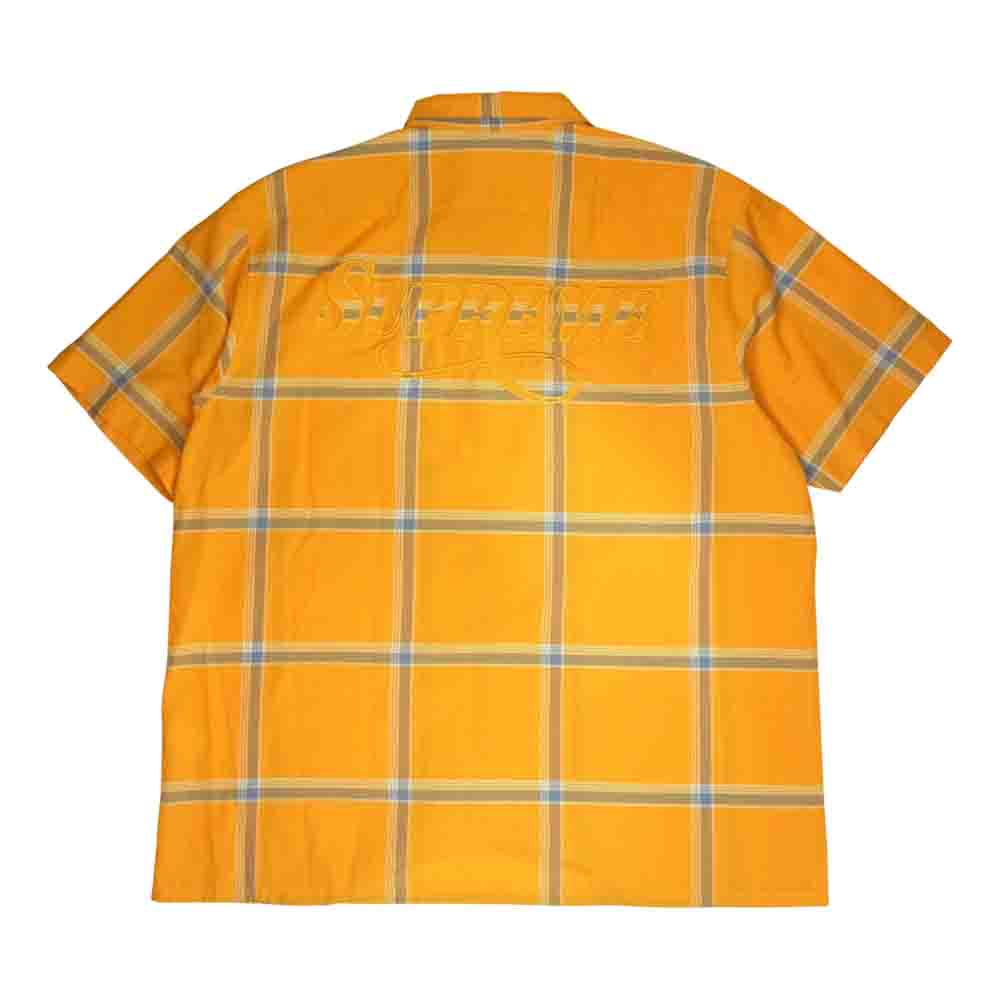 Supreme シュプリーム 21SS Lightweight Plaid S/S Shirt ライトウエイト バックロゴ刺繍 チェック 半袖 シャツ イエロー系 L【中古】