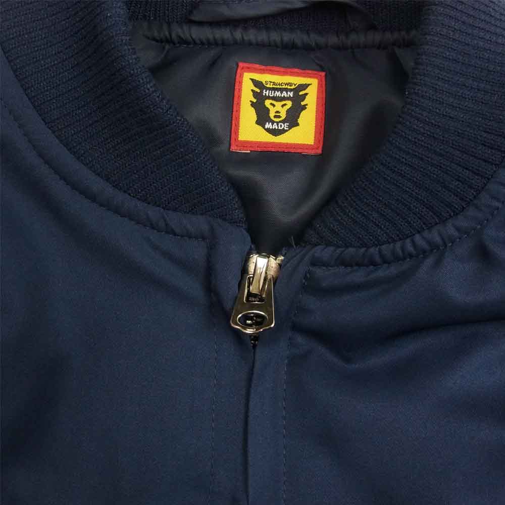 HUMAN MADE ヒューマンメイド SATIN JACKET カモ 刺繍 サテン ブルゾン ジャケット ネイビー系 XL【中古】