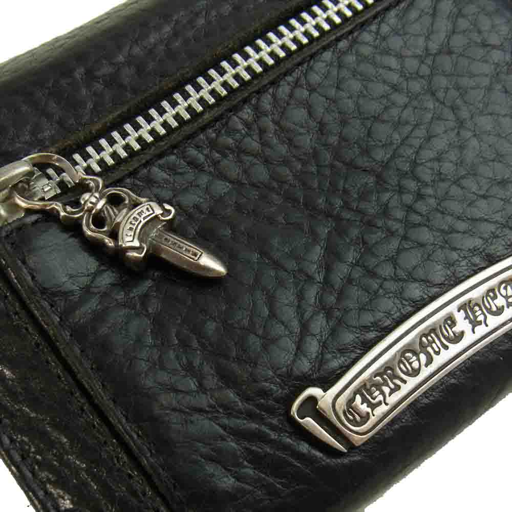 CHROME HEARTS クロムハーツ（原本有） WALLET WAVE MINI ミニ ウェーブ レザー ウォレット ブラック系【中古】