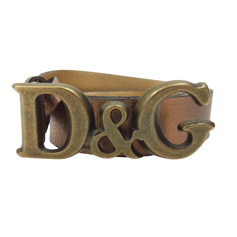 DOLCE&GABBANA ドルチェアンドガッバーナ D&G ロゴ バックル レザー ベルト ゴールド系 34【中古】