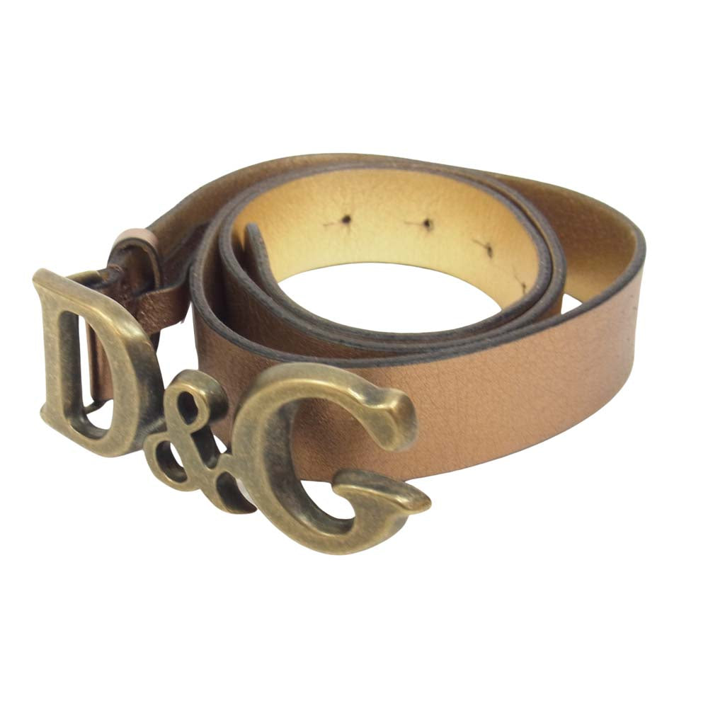 DOLCE&GABBANA ドルチェアンドガッバーナ D&G ロゴ バックル レザー ベルト ゴールド系 34【中古】
