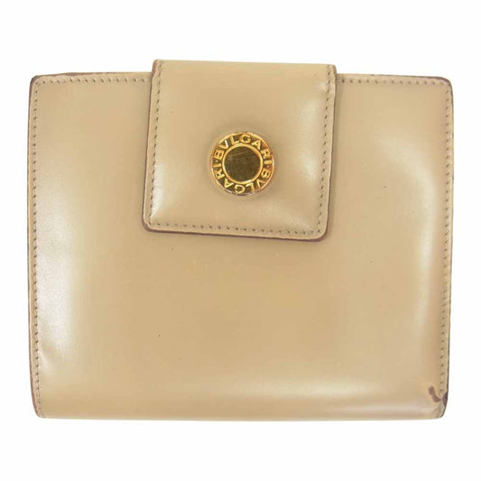 BVLGARI ブルガリ 二つ折り レザー ウォレット 財布 ベージュ系【中古】