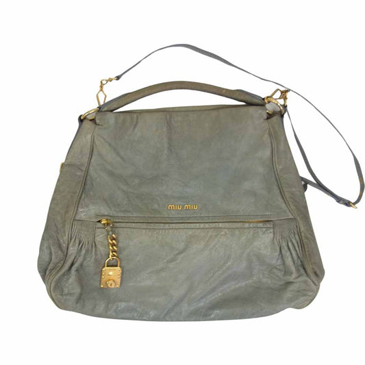 MIUMIU ミュウミュウ RR1498 2WAY ギャザー ショルダー レザー ハンドバッグ グレー系【中古】