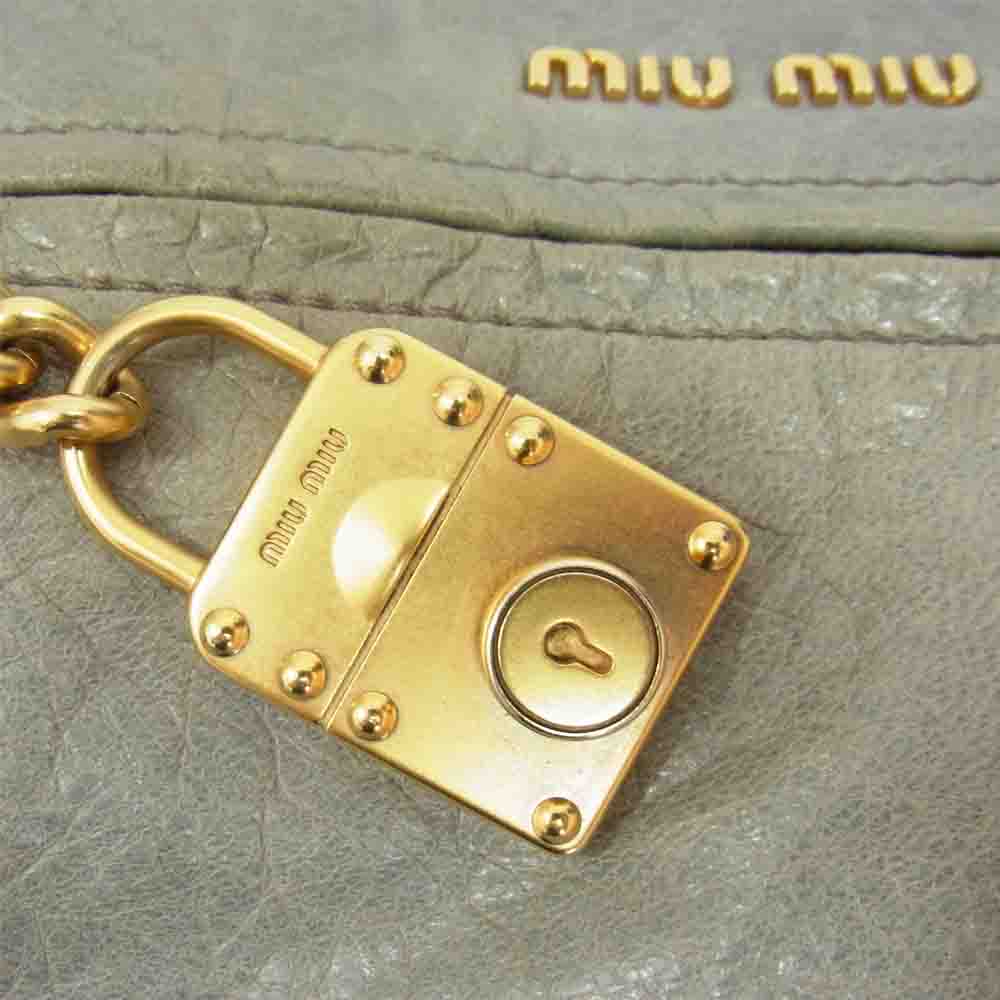 MIUMIU ミュウミュウ RR1498 2WAY ギャザー ショルダー レザー ハンドバッグ グレー系【中古】