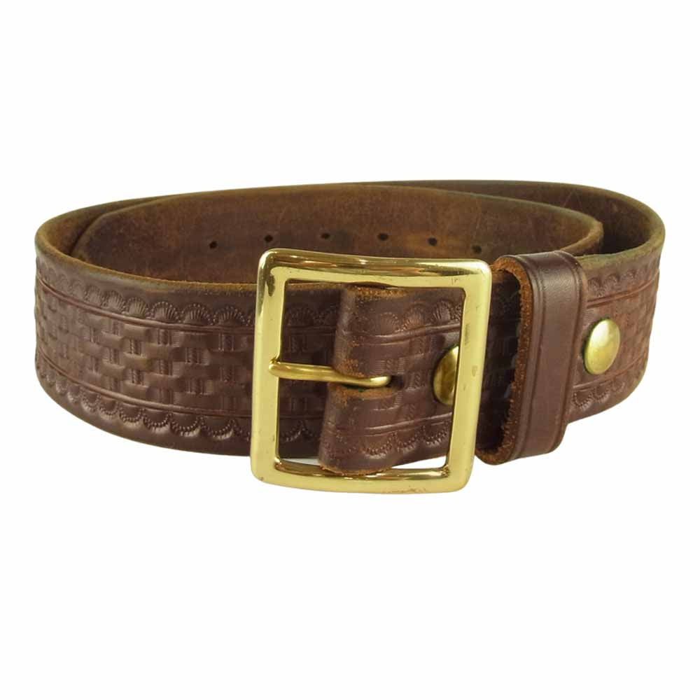 LANGLITZ LEATHERS ラングリッツレザーズ × AE ネルソン Basketwave 型押し レザー ベルト ブラウン系 36【中古】
