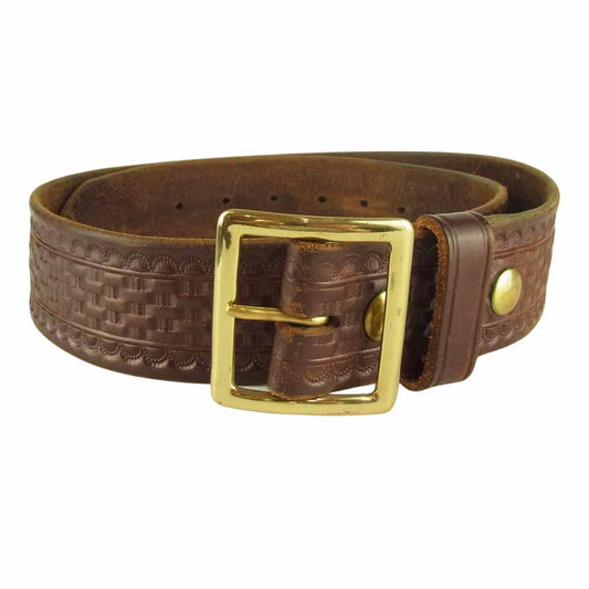 LANGLITZ LEATHERS ラングリッツレザーズ × AE ネルソン Basketwave 型押し レザー ベルト ブラウン系 36【中古】