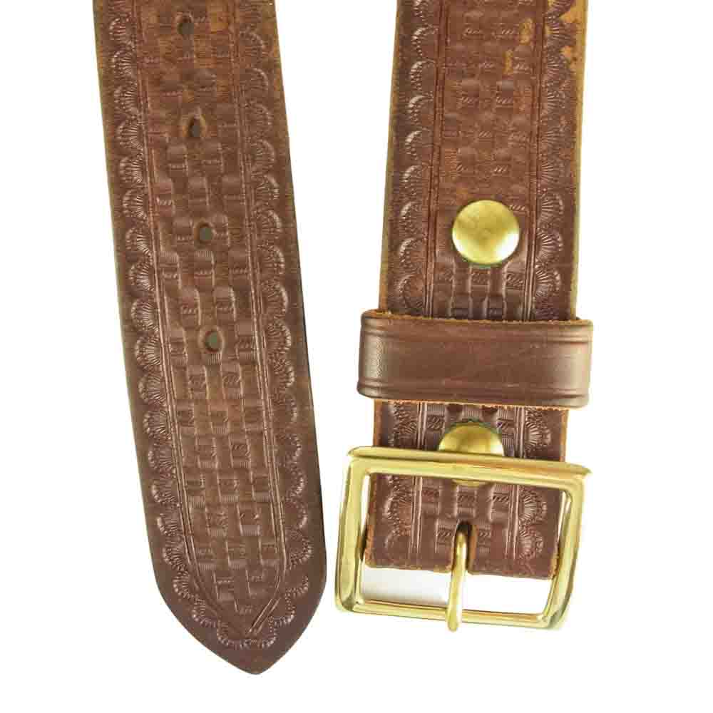 LANGLITZ LEATHERS ラングリッツレザーズ × AE ネルソン Basketwave 型押し レザー ベルト ブラウン系 36【中古】