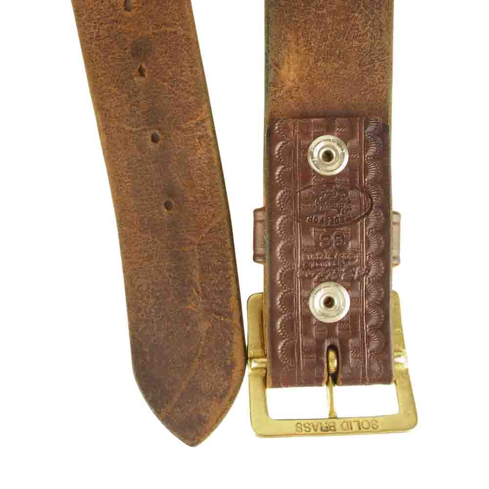 LANGLITZ LEATHERS ラングリッツレザーズ × AE ネルソン Basketwave 型押し レザー ベルト ブラウン系 36【中古】