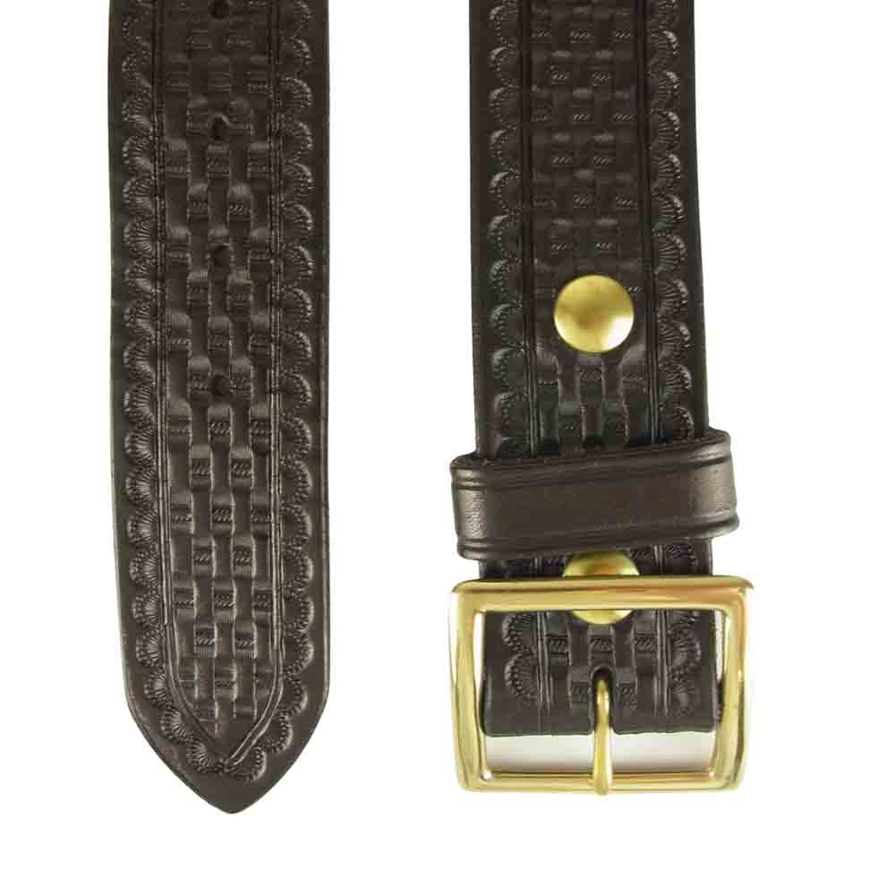 LANGLITZ LEATHERS ラングリッツレザーズ × AE ネルソン Basketwave 型押し レザー ベルト ブラック ブラック系 36【中古】