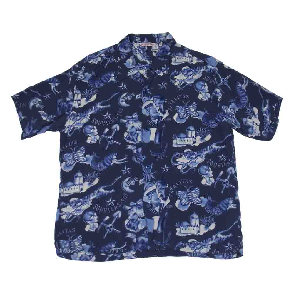 MR.FREEDOM ミスターフリーダム × SUN SURF サンサーフ ロックンロール シャツ Biribi アロハシャツ ネイビー系 L【中古】