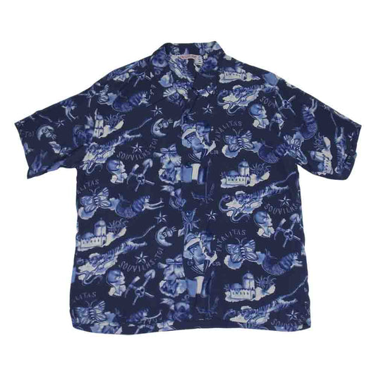 MR.FREEDOM ミスターフリーダム × SUN SURF サンサーフ ロックンロール シャツ Biribi アロハシャツ ネイビー系 L【中古】