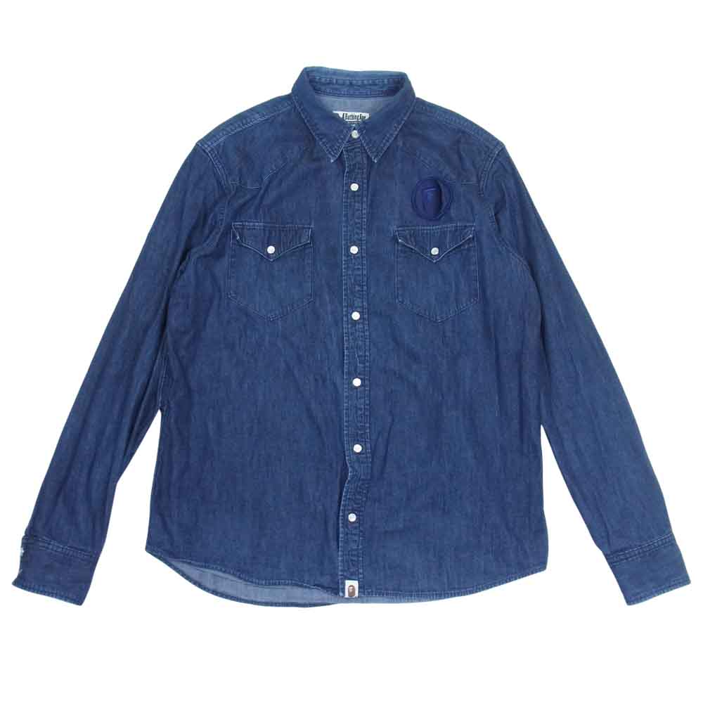 A BATHING APE アベイシングエイプ 001SHC301011X バック刺繍 デニム ウエスタン シャツ インディゴブルー系 L【中古】