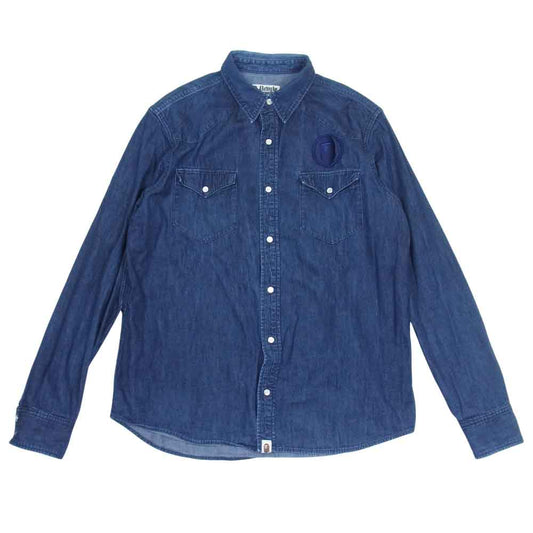 A BATHING APE アベイシングエイプ 001SHC301011X バック刺繍 デニム ウエスタン シャツ インディゴブルー系 L【中古】