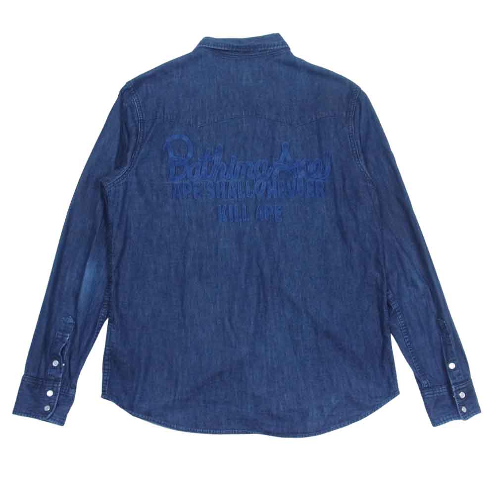 A BATHING APE アベイシングエイプ 001SHC301011X バック刺繍 デニム ウエスタン シャツ インディゴブルー系 L【中古】
