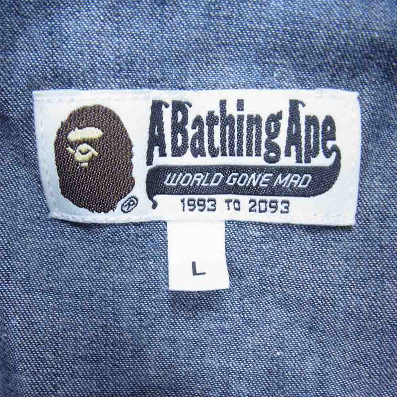 A BATHING APE アベイシングエイプ 001SHC301011X バック刺繍 デニム ウエスタン シャツ インディゴブルー系 L【中古】