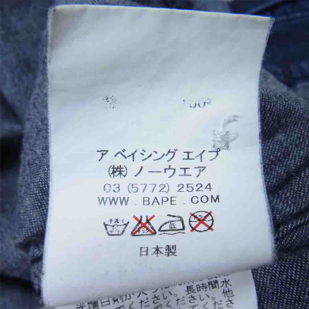 A BATHING APE アベイシングエイプ 001SHC301011X バック刺繍 デニム ウエスタン シャツ インディゴブルー系 L【中古】
