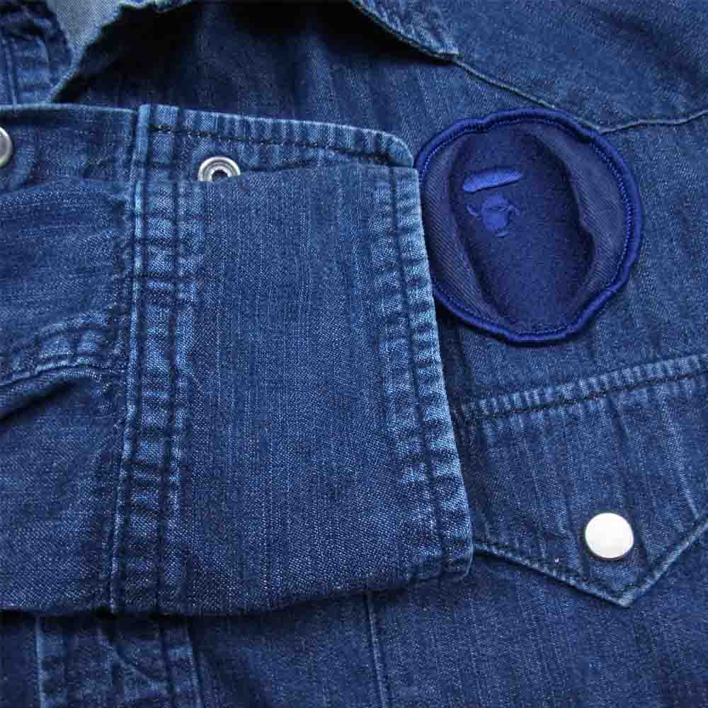 A BATHING APE アベイシングエイプ 001SHC301011X バック刺繍 デニム ウエスタン シャツ インディゴブルー系 L【中古】
