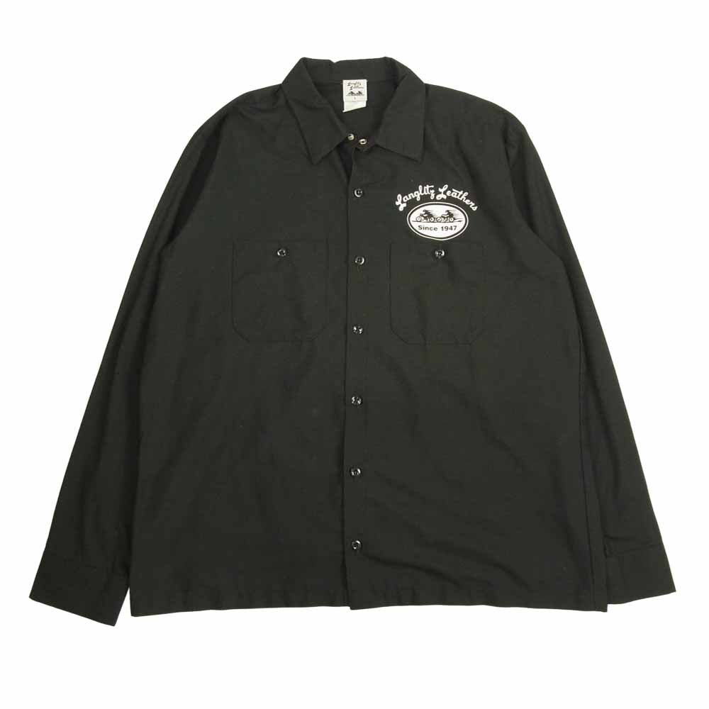 LANGLITZ LEATHERS ラングリッツレザーズ ロゴプリント プリント ワーク シャツ 長袖 シャツ ブラック ブラック系 L【中古】