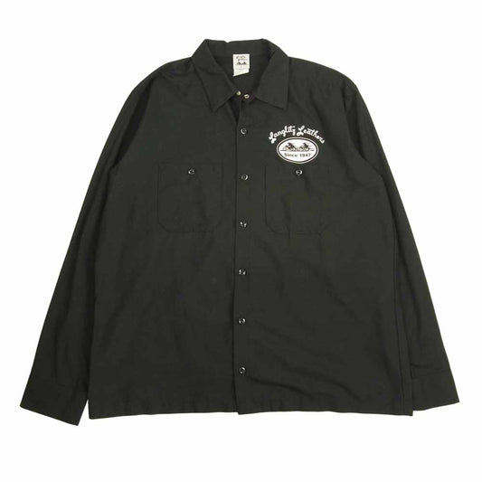 LANGLITZ LEATHERS ラングリッツレザーズ ロゴプリント プリント ワーク シャツ 長袖 シャツ ブラック ブラック系 L【中古】