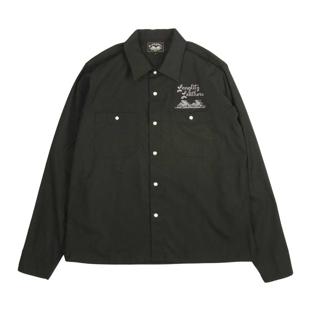 LANGLITZ LEATHERS ラングリッツレザーズ Long Sleeve Work Shirts TypeA ヘビーウエイトTC ウェザー 長袖 ワーク シャツ ブラック ブラック系 L【中古】