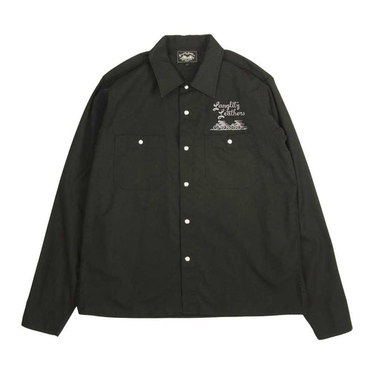 LANGLITZ LEATHERS ラングリッツレザーズ Long Sleeve Work Shirts TypeA ヘビーウエイトTC ウェザー 長袖 ワーク シャツ ブラック ブラック系 L【中古】