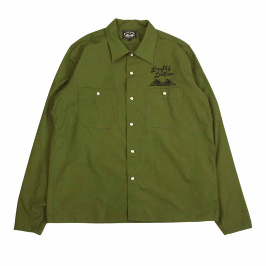 LANGLITZ LEATHERS ラングリッツレザーズ Long Sleeve Work Shirts TypeA ヘビーウエイトTC ウェザー 長袖 ワーク シャツ  カーキ カーキ系 L【中古】