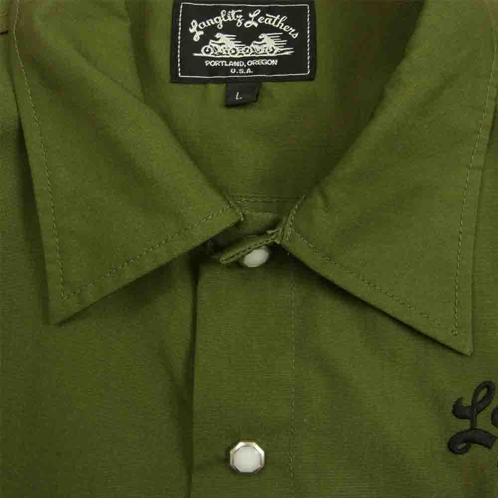 LANGLITZ LEATHERS ラングリッツレザーズ Long Sleeve Work Shirts TypeA ヘビーウエイトTC ウェザー 長袖 ワーク シャツ  カーキ カーキ系 L【中古】
