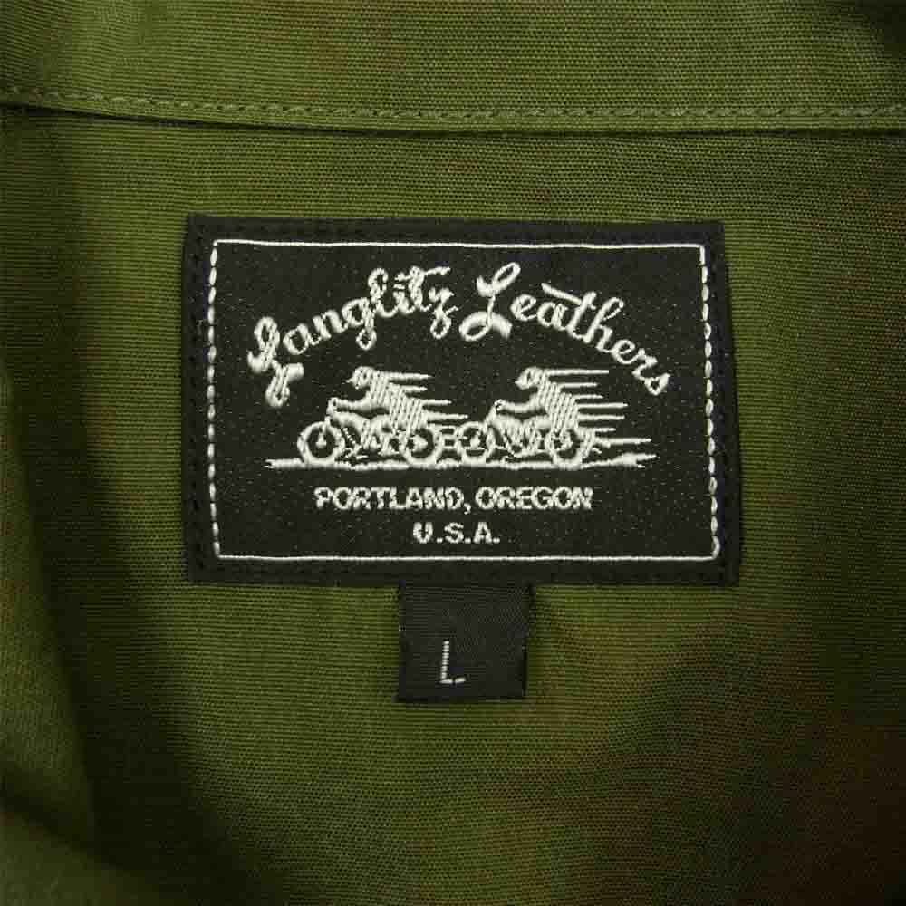 LANGLITZ LEATHERS ラングリッツレザーズ Long Sleeve Work Shirts TypeA ヘビーウエイトTC ウェザー 長袖 ワーク シャツ  カーキ カーキ系 L【中古】