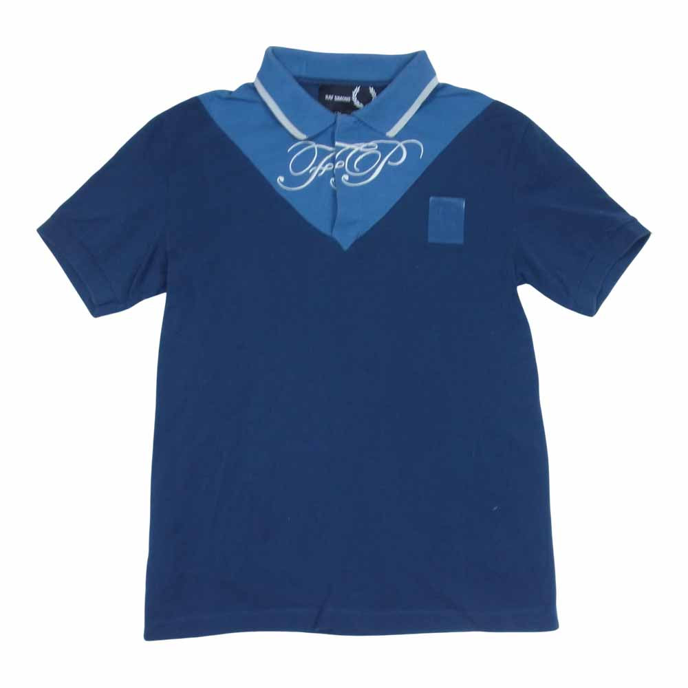 RAF SIMONS ラフシモンズ × FRED PERRY フレッドペリー SM5132 Polo Shirt コントラスト インサート 胸パッチ 刺繍 ポロ 半袖 シャツ ブルー系 36【中古】
