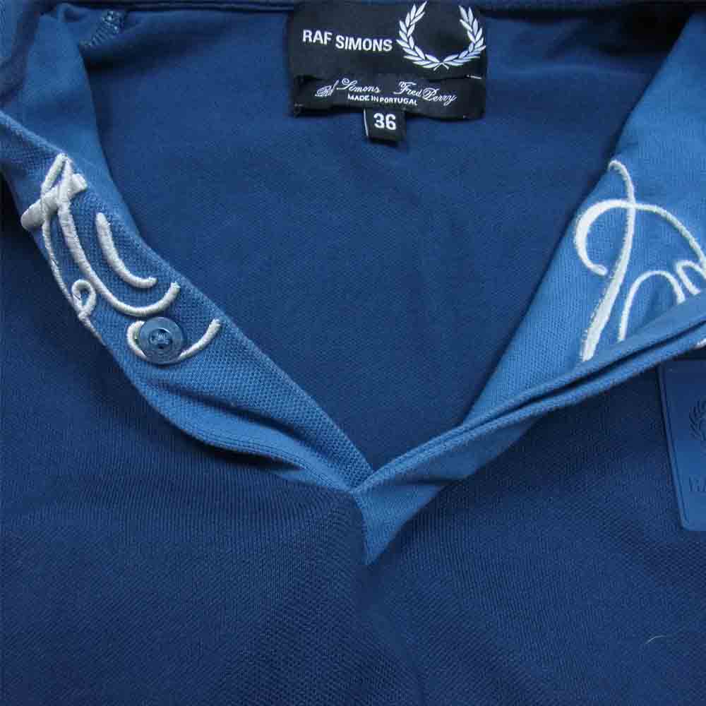 RAF SIMONS ラフシモンズ × FRED PERRY フレッドペリー SM5132 Polo Shirt コントラスト インサート 胸パッチ 刺繍 ポロ 半袖 シャツ ブルー系 36【中古】