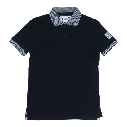 MONCLER モンクレール 国内正規品 GAMME BLEU ガムブルー 袖ワッペン ボーダー切替 半袖 ポロシャツ ブラック系 XS【中古】