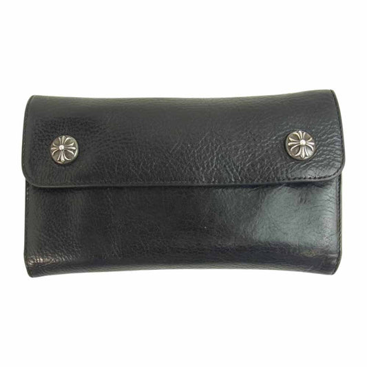 CHROME HEARTS クロムハーツ（原本無） WAVE WALLET ウェーブ クロスボタン ブラック系【中古】