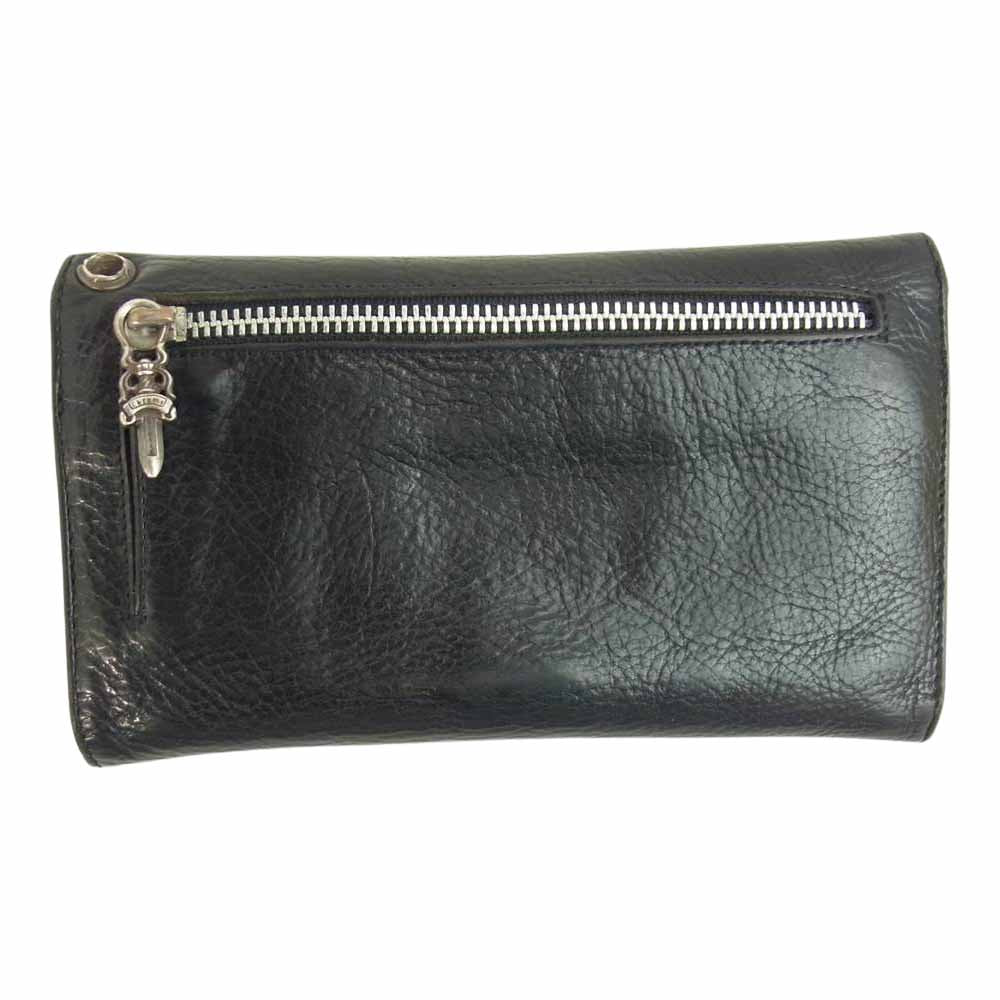 CHROME HEARTS クロムハーツ（原本無） WAVE WALLET ウェーブ クロスボタン ブラック系【中古】