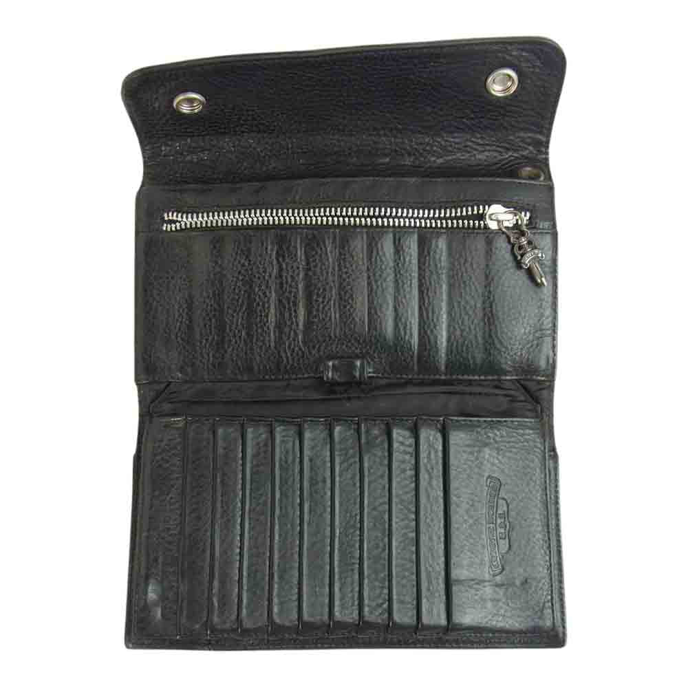 CHROME HEARTS クロムハーツ（原本無） WAVE WALLET ウェーブ クロスボタン ブラック系【中古】