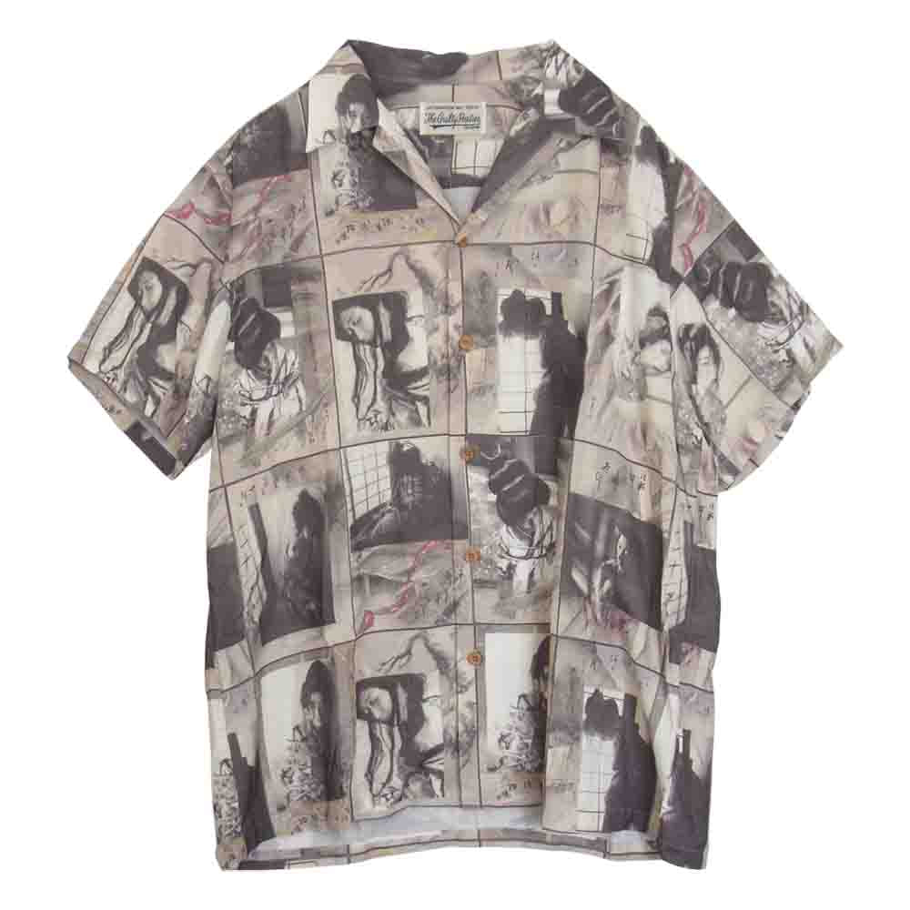 WACKO MARIA ワコマリア 19SS 19SS-WMS-HI06 HAWAIIAN SHIRT S/S TYPE-3 緊縛柄 半袖 ハワイアン アロハ シャツ グレー系 L【中古】